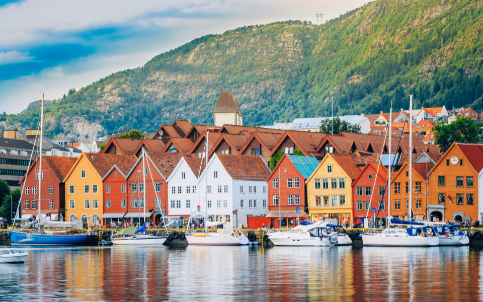 Blick auf historische Geb&auml;ude, Bryggen in Bergen, Norwegen. 